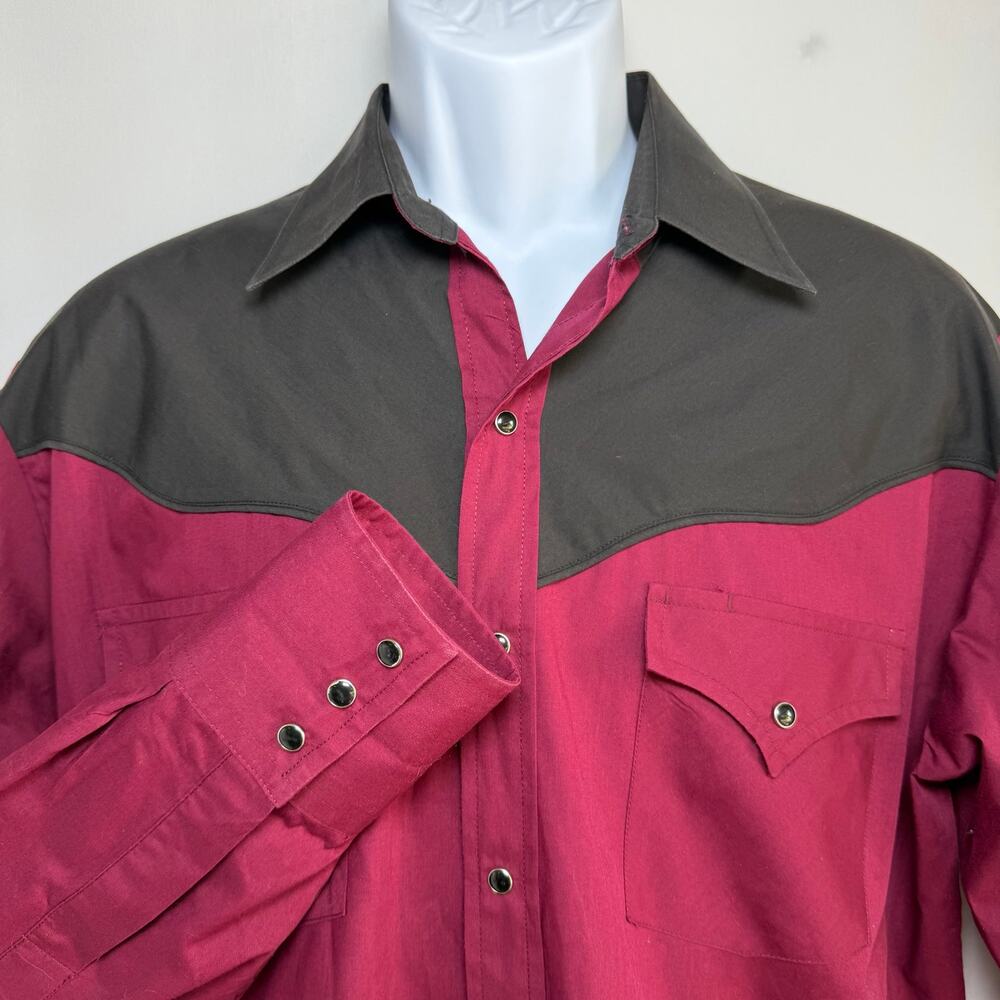 Men’s Vtg Plains western wear pearl snap button down shirt maroon & black large - Picture 3 of 6